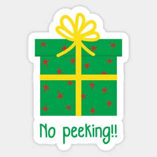 Christmas green Present Gift Box with yellow Ribbon - No Peeking! Sticker